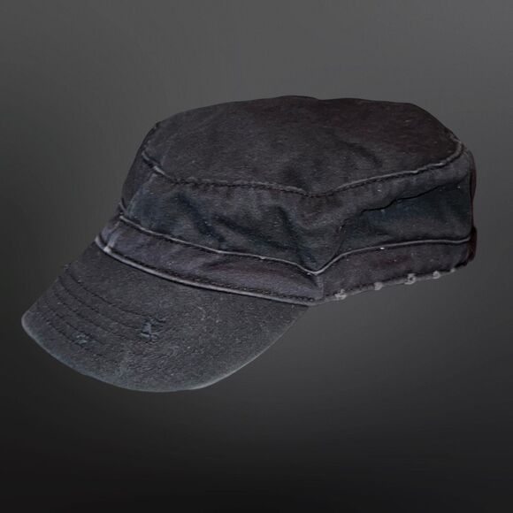 Black Distressed Adjustable Back Cadet Cap Hat O/S - Picture 2 of 6